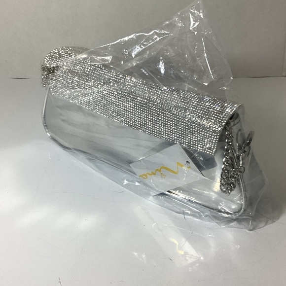 ORCHID CRYSTAL FLAP MIRROR METALLIC PATENT CLUTCH BAG - Picture 5 of 10